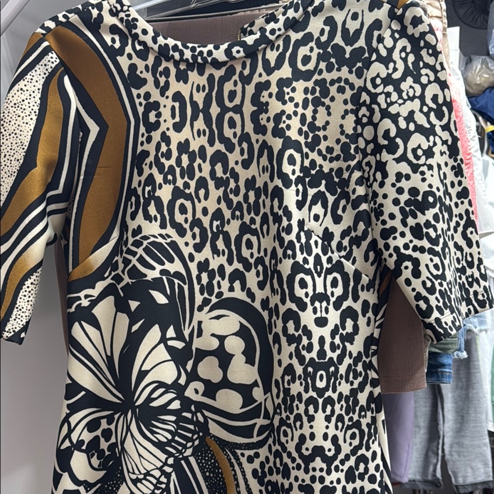 Gabby Skye Black and Gold Patterned Dress